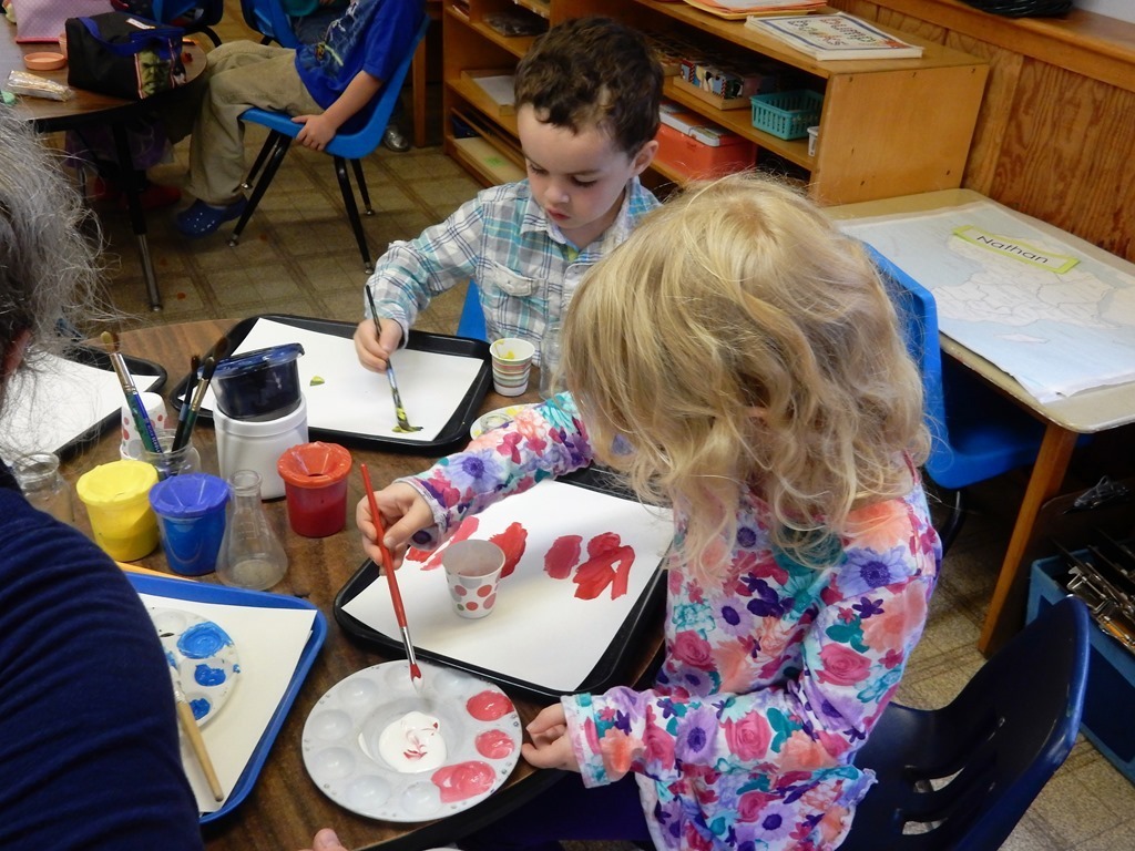 Pr-K Painting in Art Class - Green Valley School - Montessori Learning Center